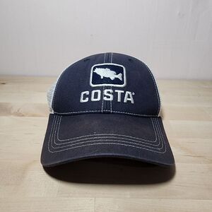 Costa Del Mar Cap Trucker Hat Gray Mesh Embroidered Bass Logo Snap‎ Back Fishing